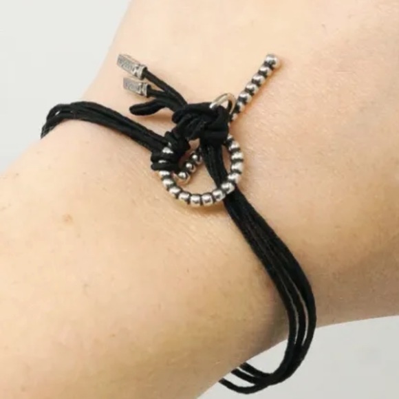 Designer Pandora Adjustable Black Cord Sterling Silver Toggle Bracelet - Picture 1 of 8